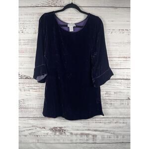 Soft Surroundings Shirt Women's Small Purple Velvet Tunic 3/4 Bell Sleeve